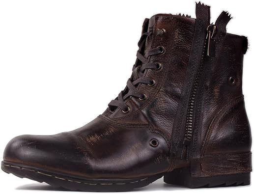 OSSTONE Moto Boots for Men Fashion Zipper-up Leather Chukka Boots Casual Shoes Retro Style OS-5008-8-Retro-US