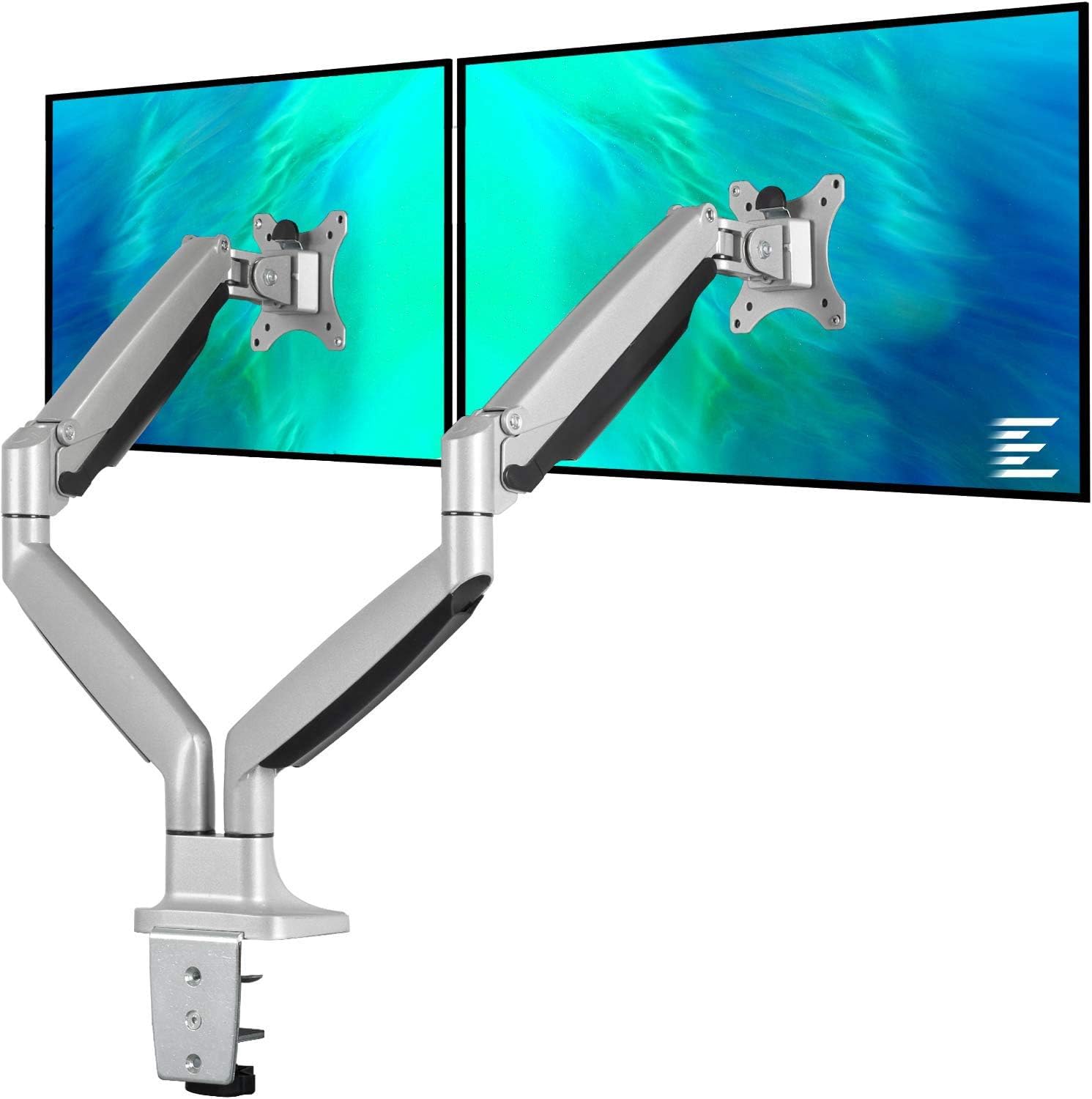 EleTab Dual Monitor Mount Stand Full Motion Swivel Gas Spring LCD Arm Fits for 2 Computer Screens 13 to 32 inches - Each Arm Holds up to 19.8 lbs