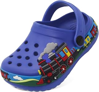 Boys Girls Toddler Clogs Little Kids Slip on Slides Sandals Slippers Cute Cartoon Train Pattern Garden Clogs Summer Indoor Outdoor Beach Pool Water Shoes