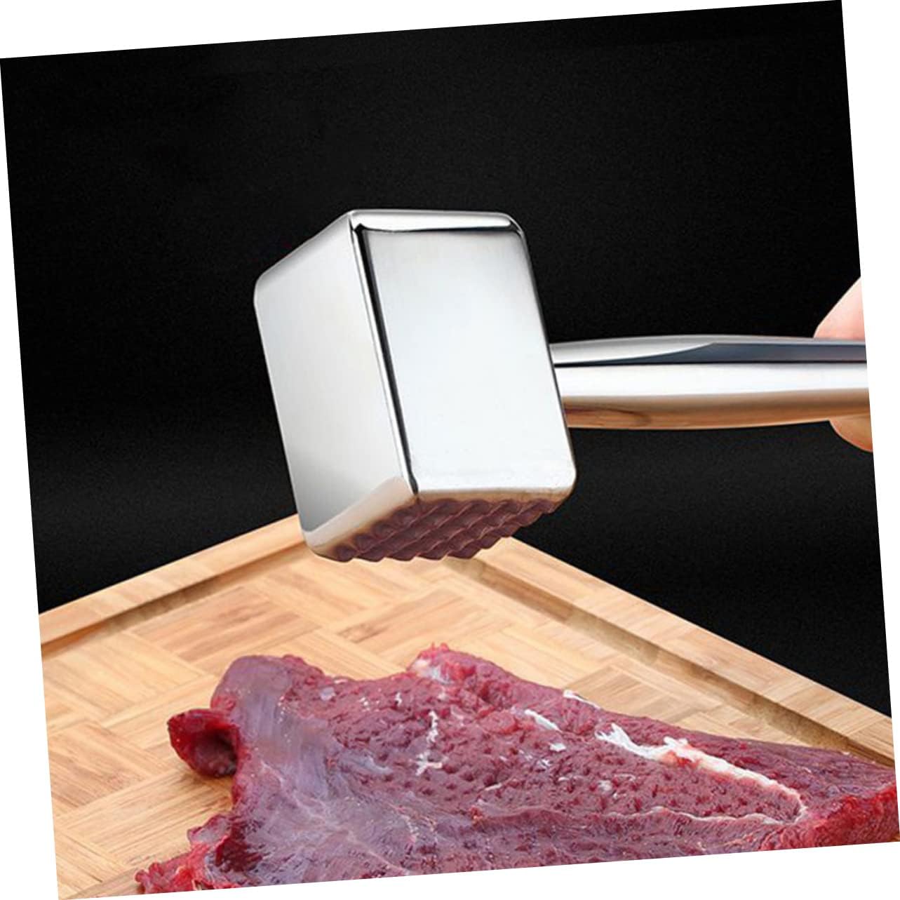 Stainless Steel Meat Tenderizer Beef Hammer Double-sided Meat Mallet Rolling Hammer Tool Ergonomic Handle for Easy Cleaning