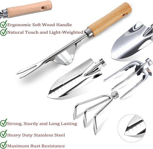 Miniatura 2 de Juego de herramientas de jardín de 11 piezas, herramientas manuales de jardinería resistentes, acero inoxidable resistente al óxido con organizador