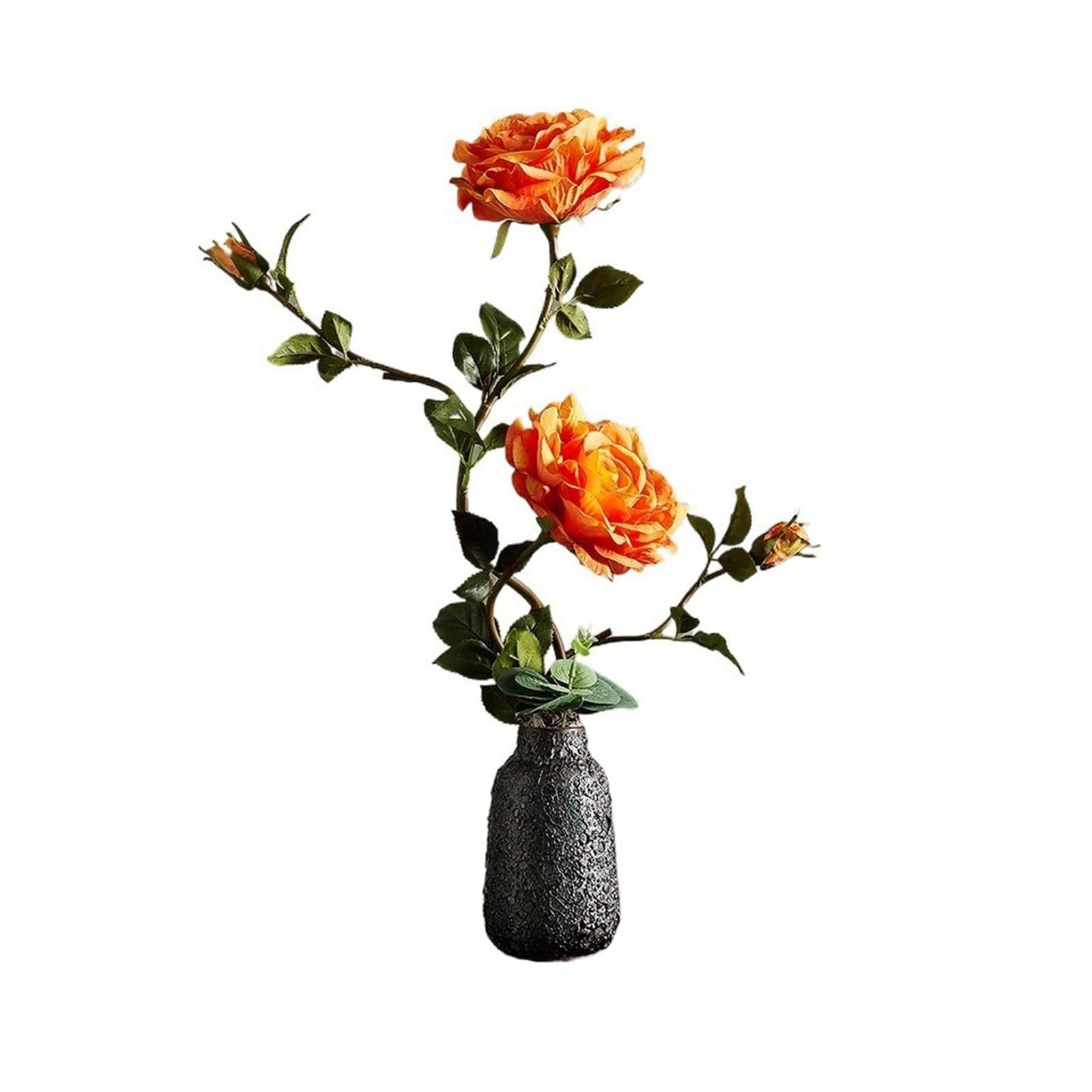 CFY652 Floral Arrangements High-grade Simulation Flower Arrangement Table Centerpiece Decorations Roses Fake Flowers Bouquet with Ceramic Vase Weddings(Orange)