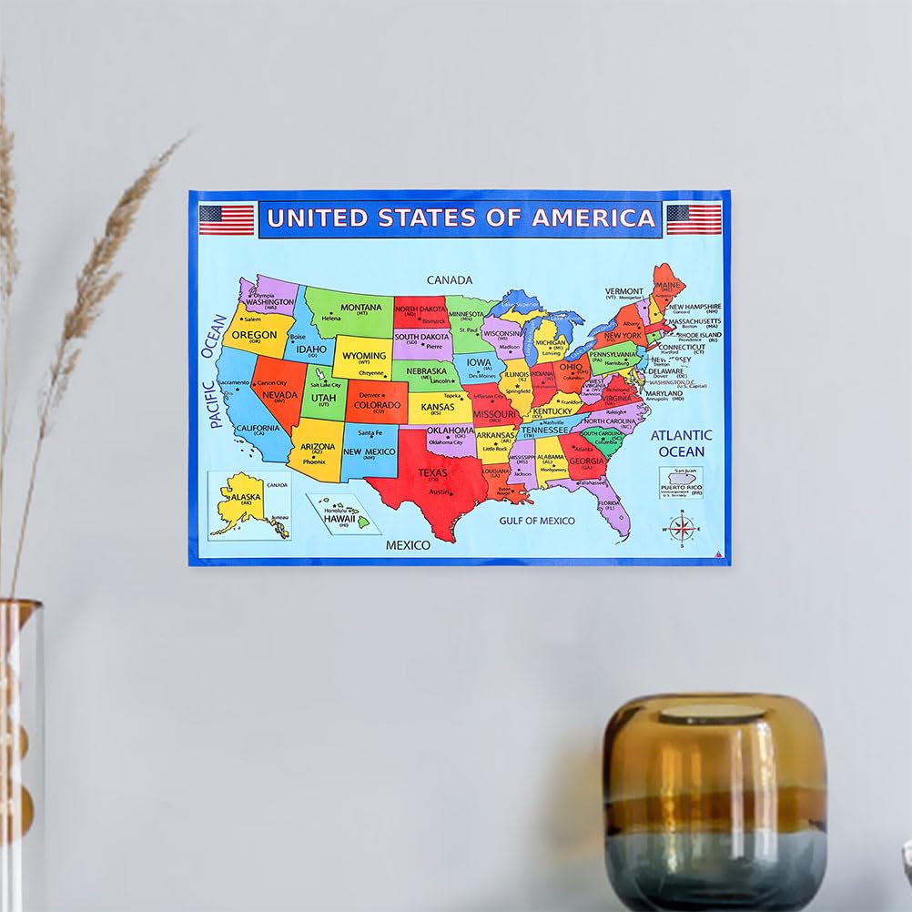 NUOBESTY Mappa Degli Stati Uniti Da Appendere - Poster Educativo Per Aule E Camere Da Letto Stampa Ad Alta Definizione Con Dettagli Geografici 50X35Cm