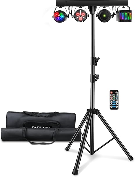 DJ Lights with Stand, Party Bar Gig Lighting Package with Carry Bag, Sound Activated Disco Lights for Parties DMX & Remote Control, LED Stage Lighting System for Booth, Band, Wedding, Shows