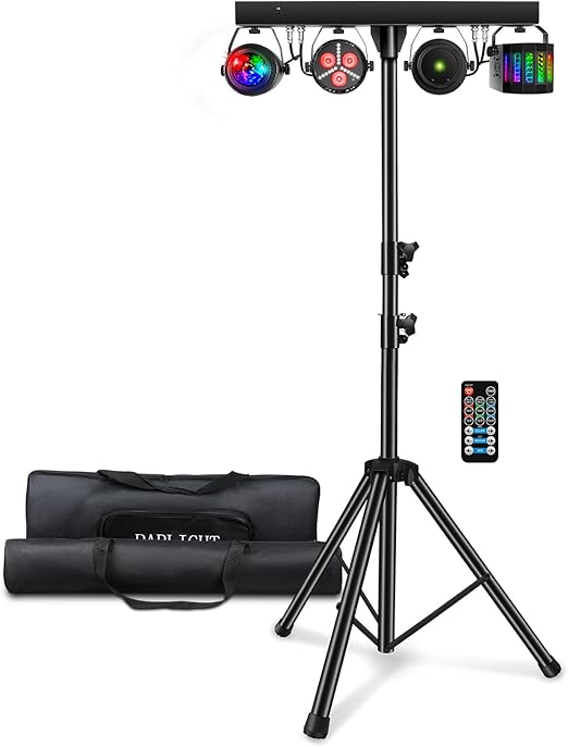 DJ Lights with Stand, Party Bar Gig Lighting Package with Carry Bag, Sound Activated Disco Lights for Parties DMX & Remote Control, LED Stage Lighting System for Booth, Band, Wedding, Shows