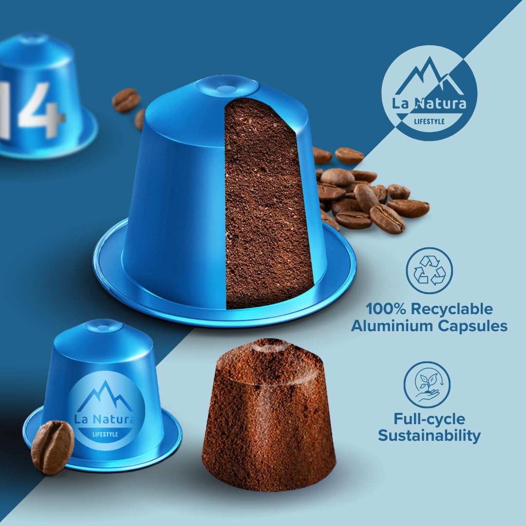 La Natura Lifestyle 120 cápsulas de café Ristretto de aluminio, 100% reciclables, compatibles con Nespresso®