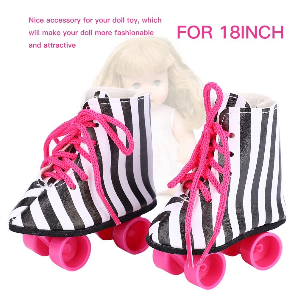 Generic Scarpe da Skate a Rotelle per Bambole Alla Moda da 18 Pollici Accessorio per Bambole Leggero di Alta qualità per Giocattoli per , Rosa (Strisce nere)