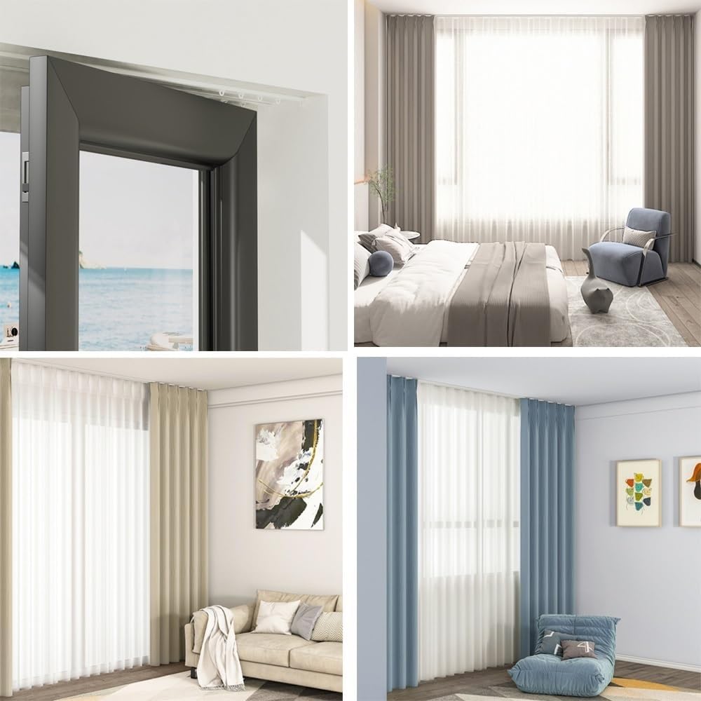 Slim Ceiling Track, Heavy-Duty Curtain Conjoined Double Track Rails, Aluminium Curtain Rail in White, Room Divider, for Living Room, Bathroom, Bedroom(Color:White,Size:100cm/3.3ft)