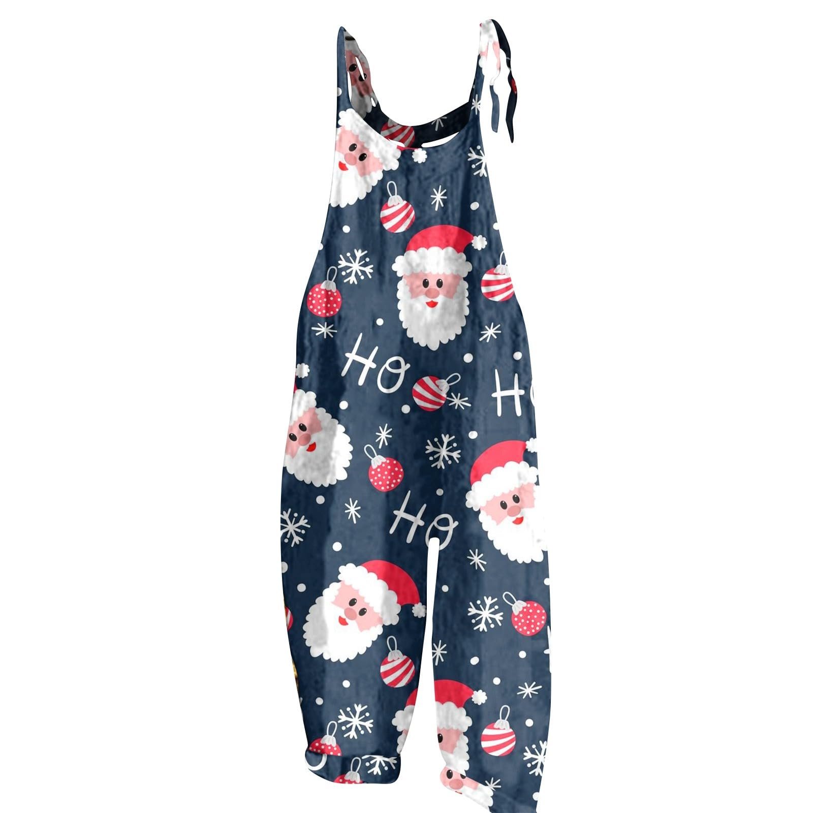 UOFOCOChristmas Tree Santa Claus Snowman Snowflake Prints Women's Overalls One Piece Casual Loose Fit Linen Coveralls Pants