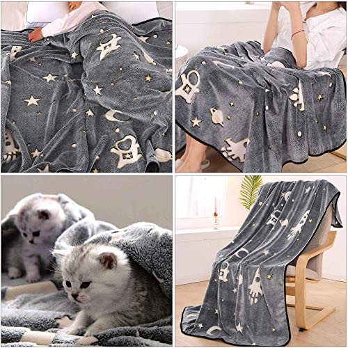 Glow In The Dark Throw Blanket For Kids Baby Toddler Twin Size Soft Flannel Fleece Universe Galaxy Stars Moon Space Shining Luminous Cover Blanket For Couch Sofa Bed Nap Blanket For Girls Boys #TOP5