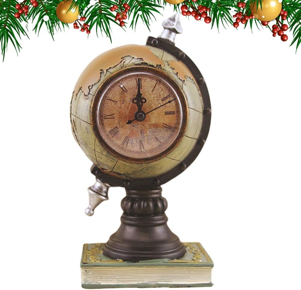 EXCEART Vintage Table Clock Globe Retro Resin Mini Desk Clock Home Office Shelf Decoration