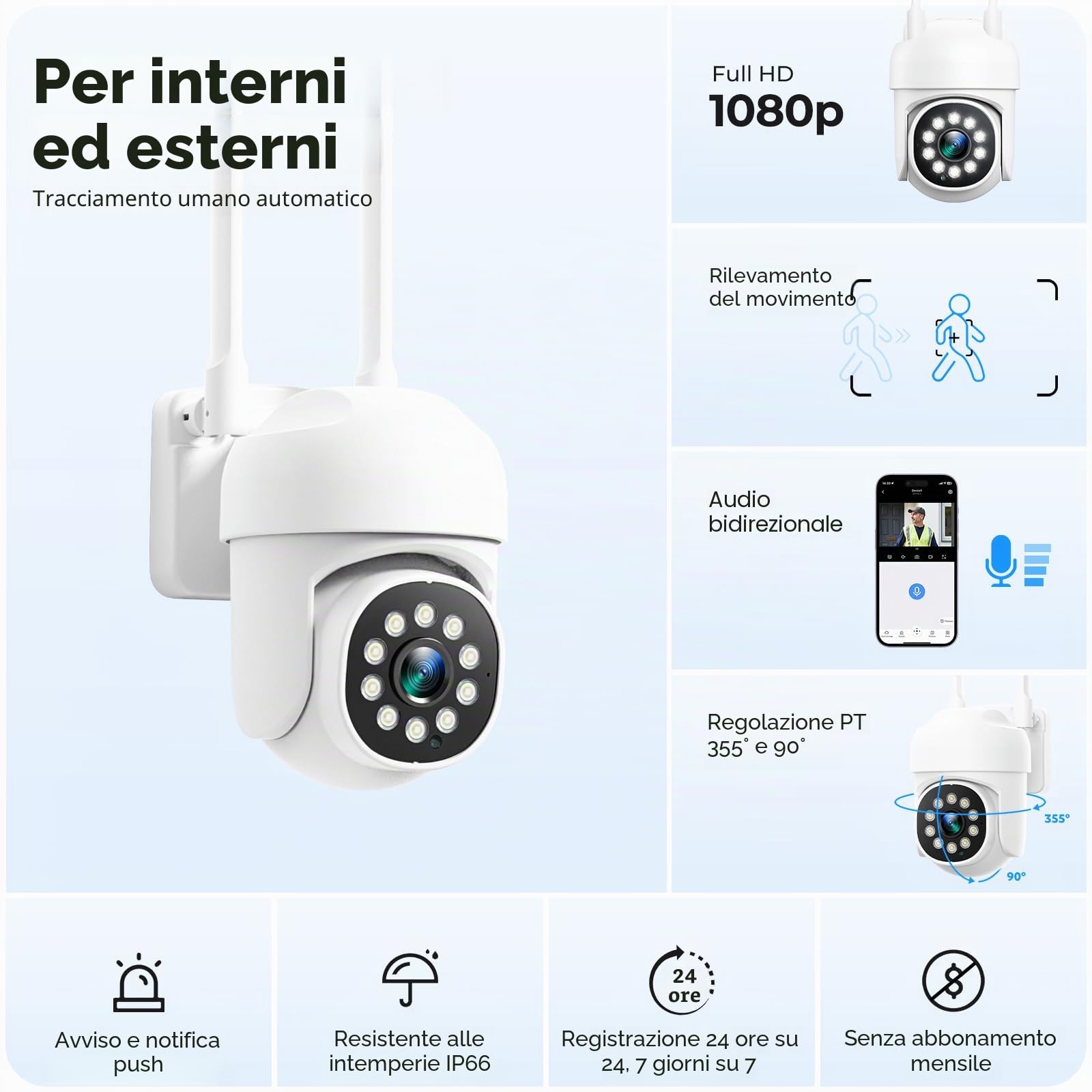 CAMCAMP Telecamera WiFi Esterno, Telecamera Aggiuntiva, Tracciamento Automatico, Registrazione 24/7, Visione Notturna a Colori, 5G wi-fi, Rilevamento Movimento, Solo CAMCAMP WiFi NVR, CloudEye 365 APP