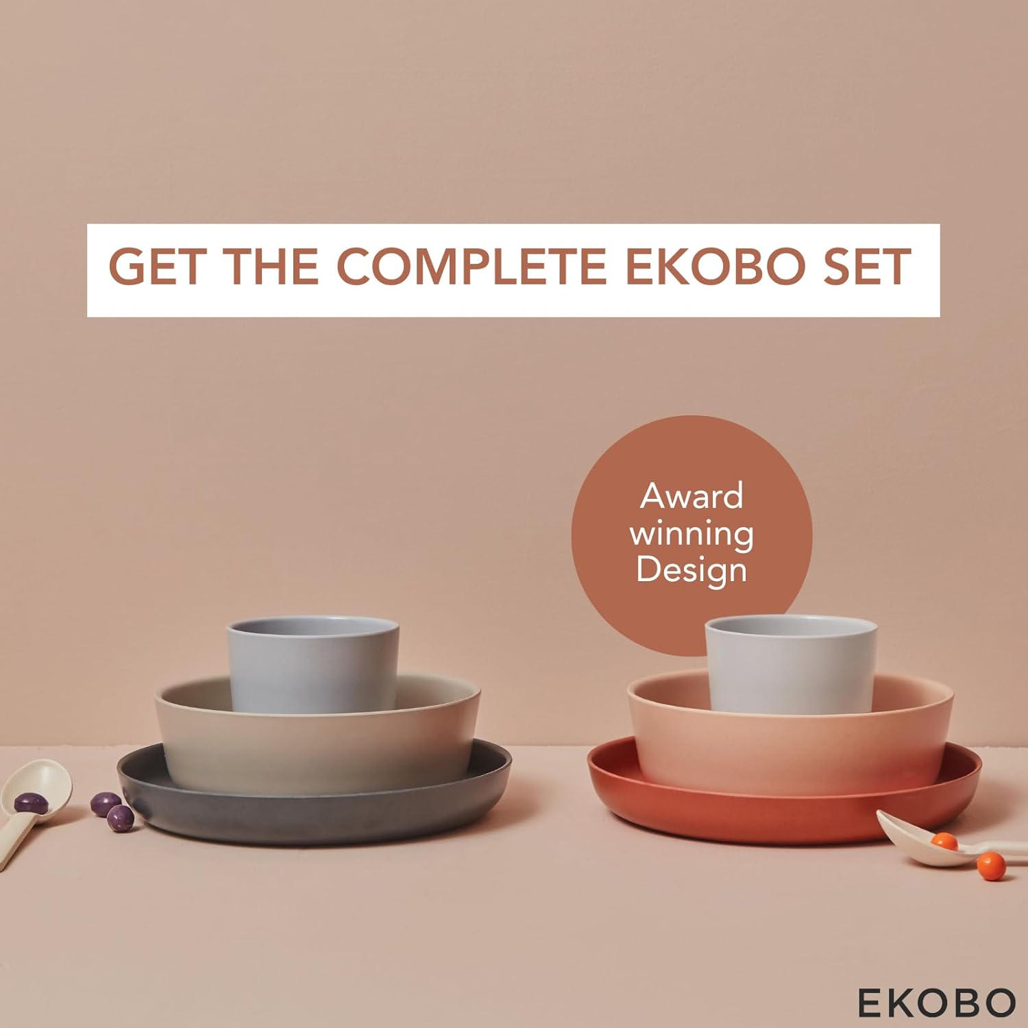EKOBO Kids Bamboo Plates Set of 4 – 7″, Cloud, with High Rims for 6+ years, Durable, Lightweight & Dishwasher Safe kids plates for Toddler Meals at Home or On the Go
