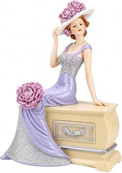 Comfy Hour Victorian Lady in Lavender Gown Figurine, Elegant Woman Statue for Home Decor, Art Deco Style Decorative Sculpture for Shelf and Desktop Display