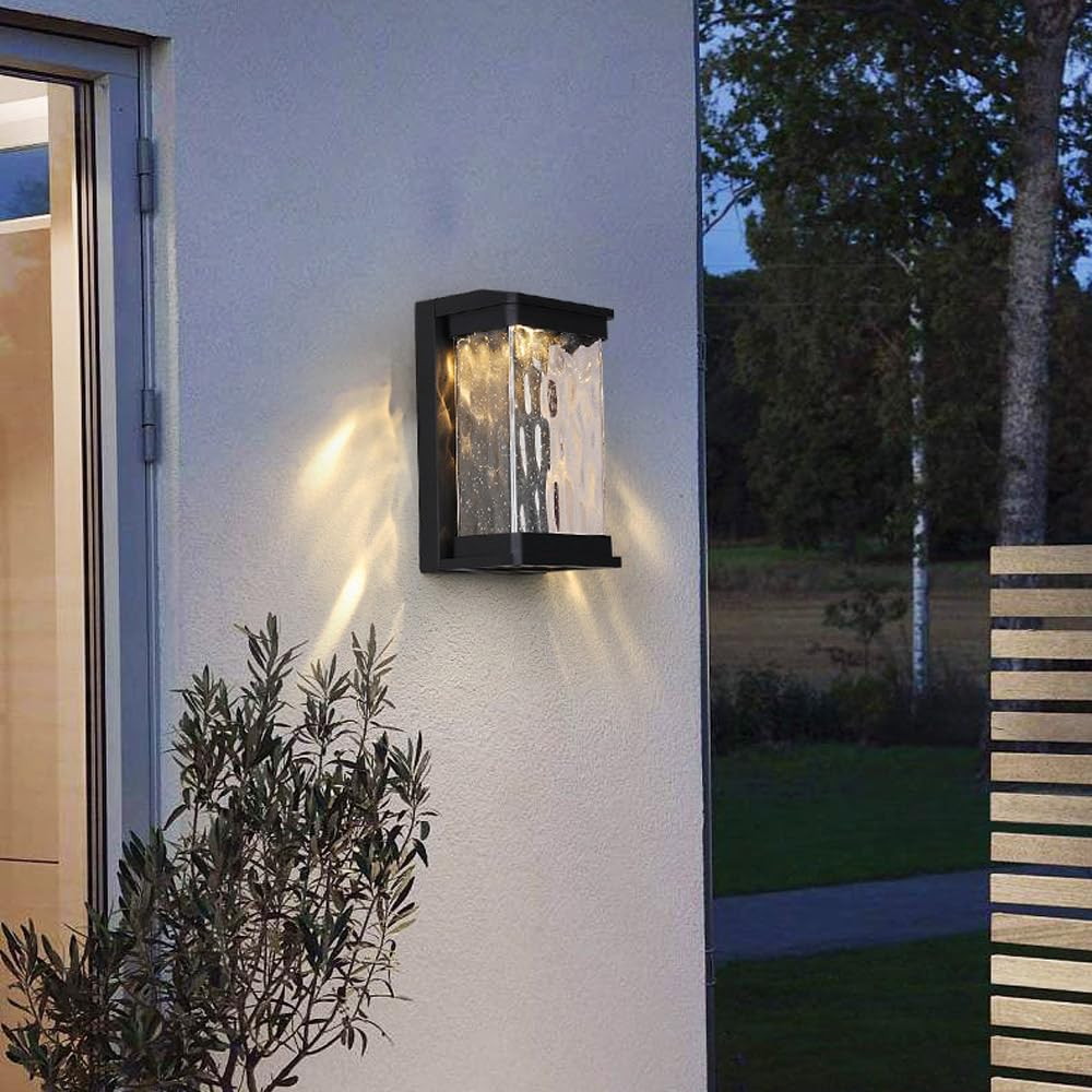 Appliques murales intérieures extérieures, Appliques extérieures étanches Applique Murale LED avec Abat-Jour en Verre, lumières extérieures murales Noires Modernes 18W 3000K pour Patio Porte