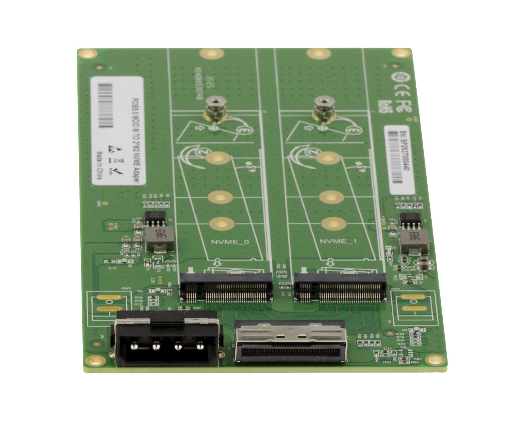 KALEA-INFORMATIQUE Adapter Gen 5.0 do 2 dysków SSD M2 PCIe NVMe M Key do MCIO 8i – przepustowość 32 GB