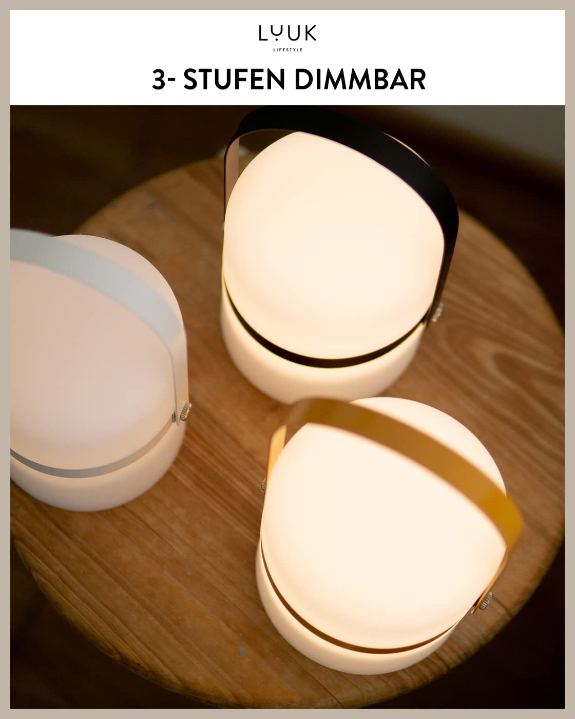 LUUK LIFESTYLE Dimmbare LED Laterne mit Griff, für Garten, Haus und Wohnung, wiederaufladbare Design Leuchte, in orange curry matt