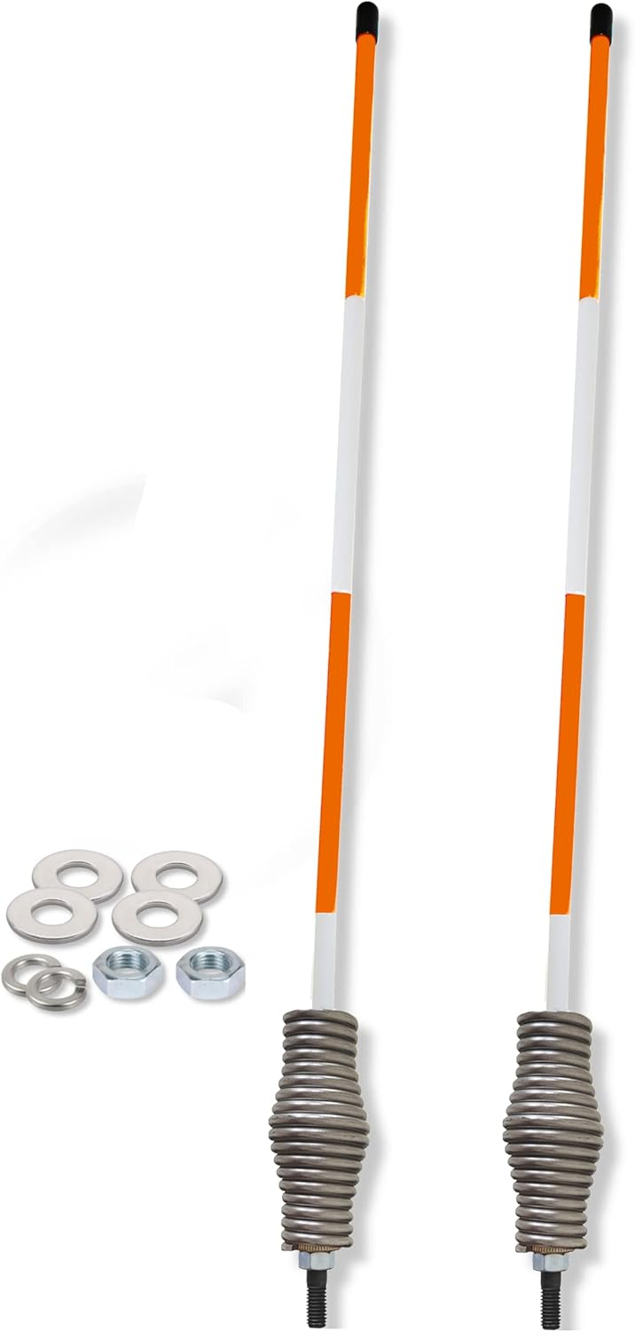 Snow Plow Marker, Trailer Sight Rod, Reflective, Fiberglass, 37 Inch, Stud Mount, Stainless Steel Spring (Orange), FF37STUD