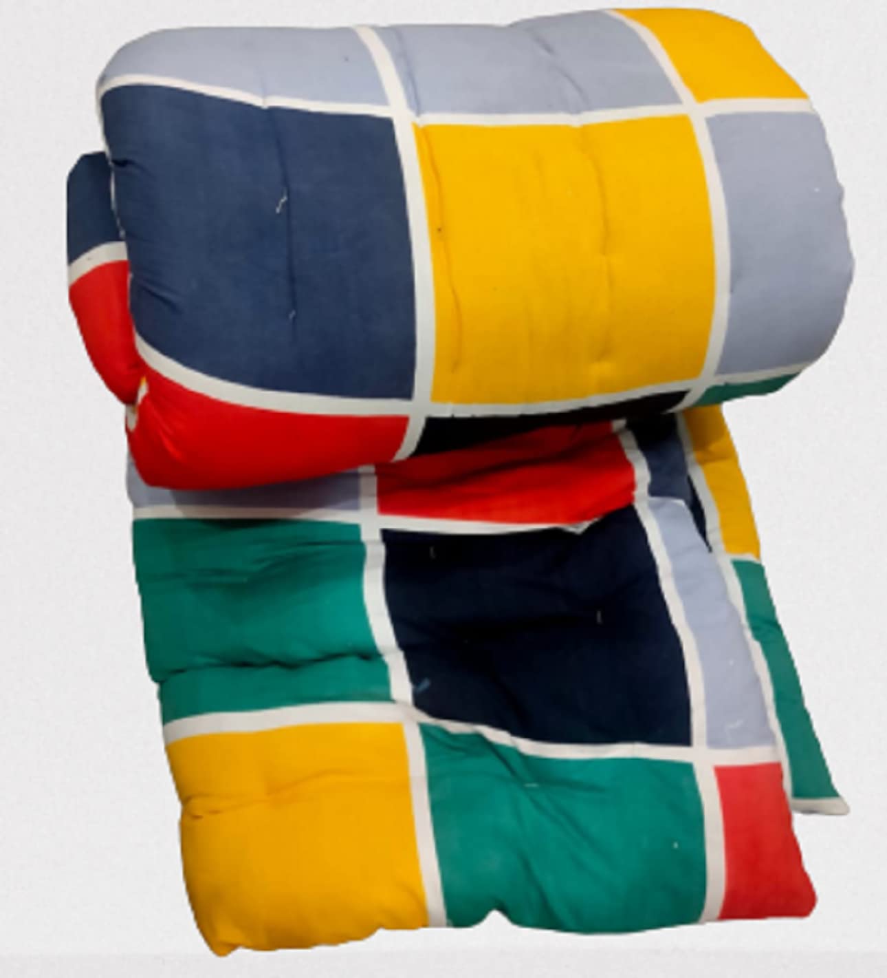 HB MSALA (Device) Cotton Check Printed Foldable Lightweight Filled Single Bed Quilt Mattress | Gadda (3D Design Printed, 2 Sleeping Capacity, 4 x 6 ft or 72 x 48 Inches) (Colored Check Mattress)