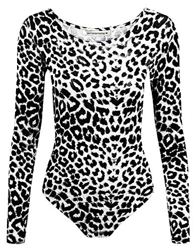 Janisramone Chicas Niños Nuevo Leopardo Impresión Largo Manga Tramo Microfibra Danza Gimnasia Leotardo Bodysuit Superior Cover