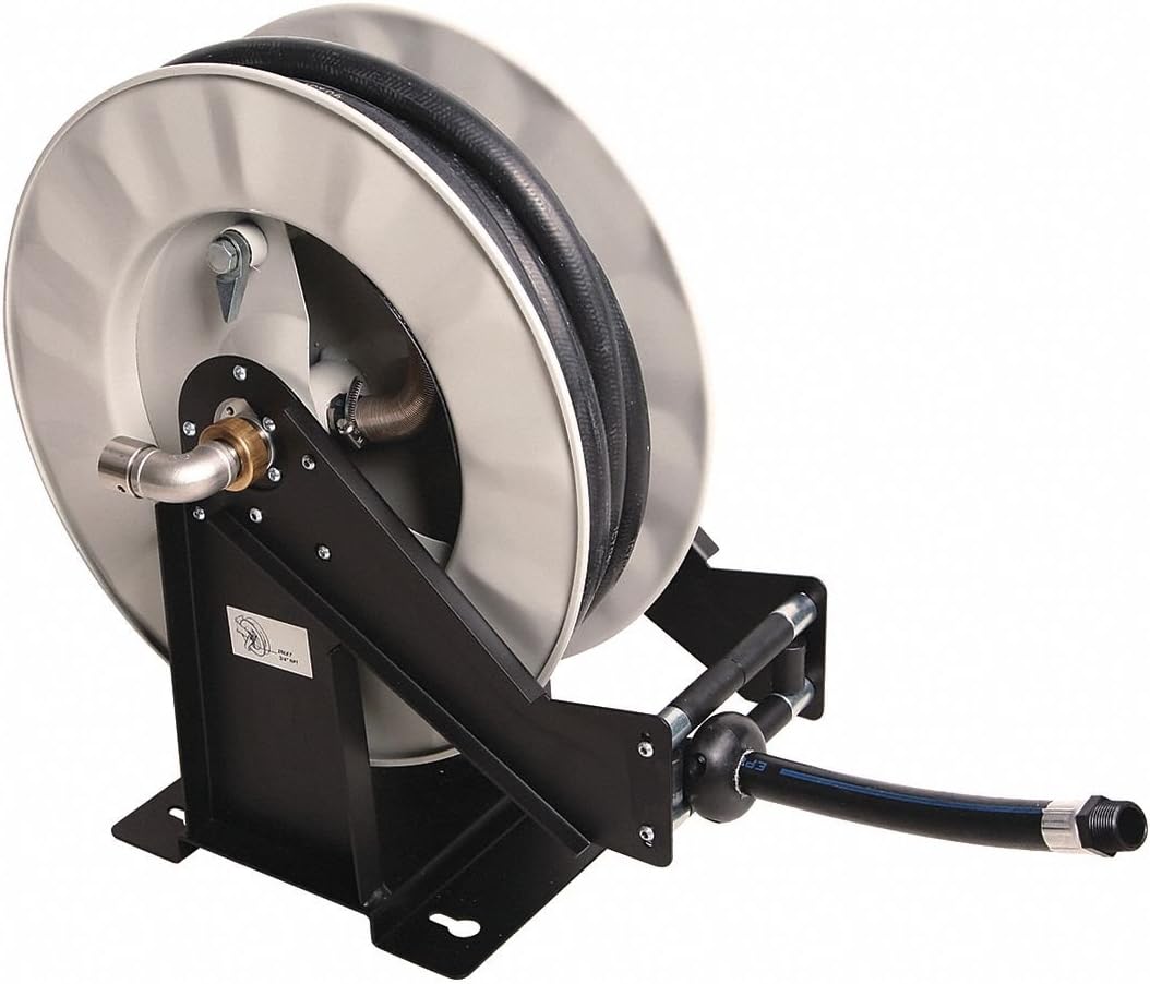 Spring Return Hose Reel: 50 ft (3/4 in I.D.), 3/4 in MNPT, 210 psi Max Op Pressure, Includes Hose, 88402DEF-50, 45NA98
