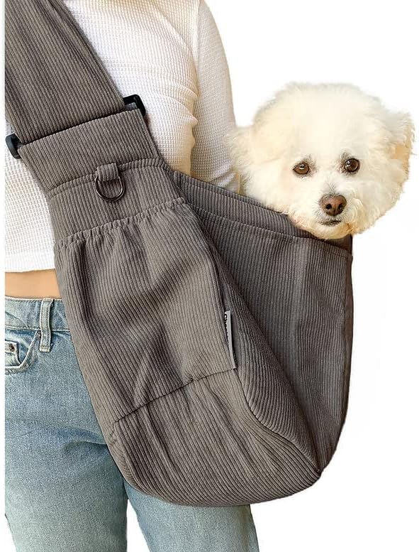 Cheeki Studios 'Bestie Bag' Corduroy Pet Sling Dog Carrier with Adjustable Strap and Removable Padded Panel, Breathable Suitable for…