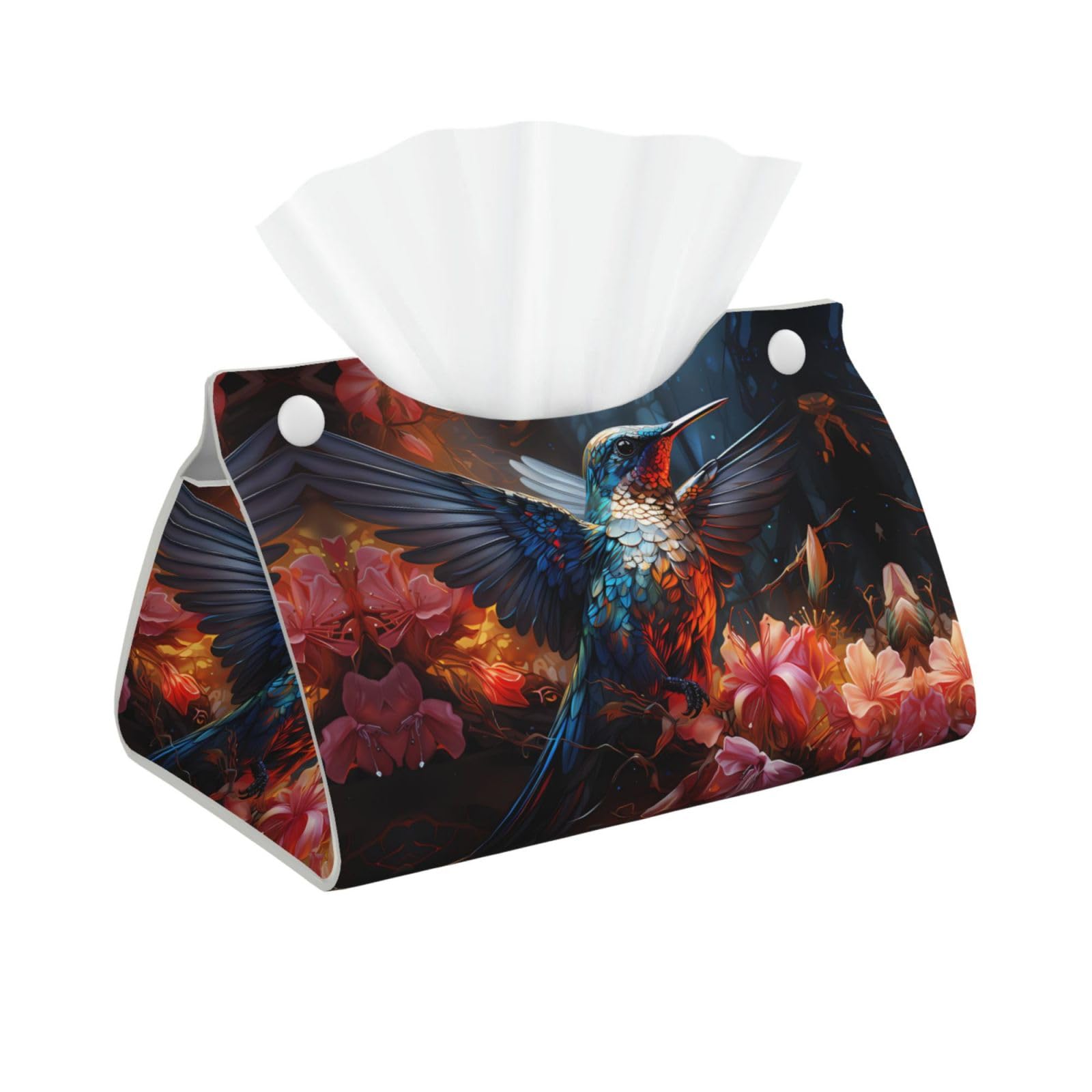 Hummingbird Rectangular Leather Tissue Box Cover, Folding Facial Tissue Holder Dispenser for Car