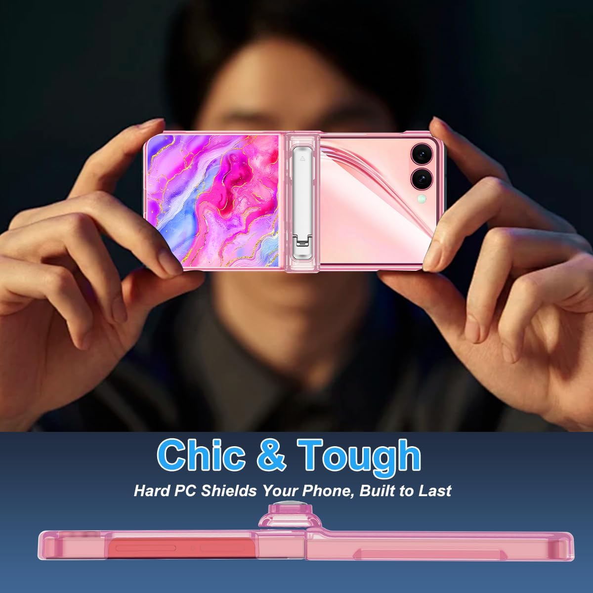 Casetego for Galaxy Z Flip 7 Case Magnetic,[Compatible with MagSafe][Built-in Screen Protector][Kickstand][Hinge Protection] Slim Shockproof Cute Women Girl Case for Samsung Galaxy Z Flip 7,Pink/Blue