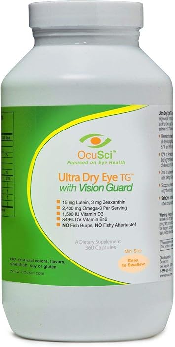 Formulated for Dry Eyes - 1700mg Triglyceride Omega-3 + EPA & DHA, Lutein,Zeaxanthin, B12, D3-60 Servings Ultra Dry Eye, UDEVG - 1 Month Half Size