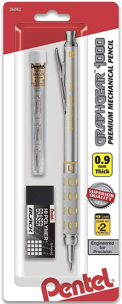 4-piece Set, Pentel Pg1019g, 0.9mm Graph Gear 1000 Automatic Pencil