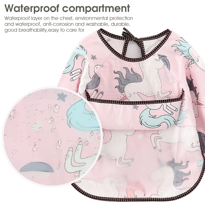 SNOWIE-SOFT-Sleeved-Bib-Baby-Bib-with-Pocket-Toddler-Bib-Smock-Waterproof-Fabric-Fits-Bibs-for-Baby-Girls-6-to-24-Monthsgrey