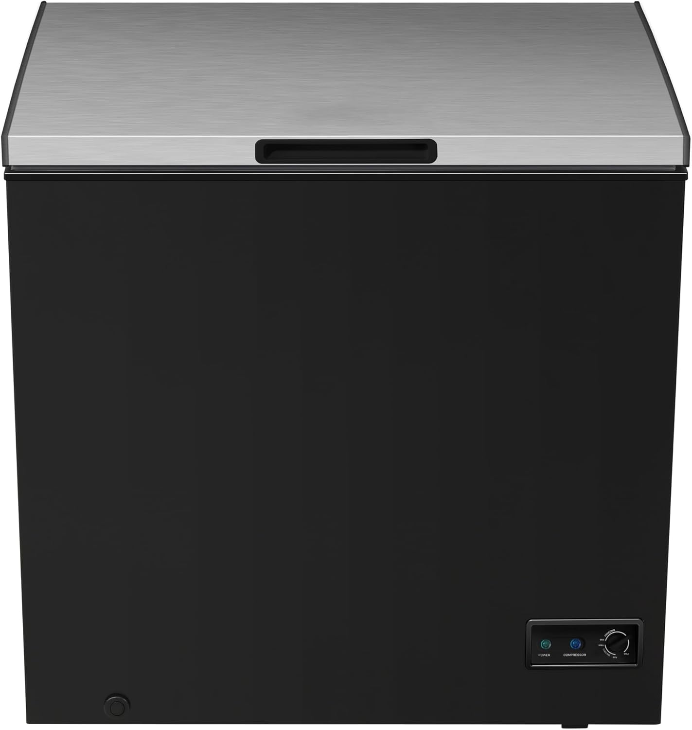 Chest Deep Freezer, 7 Cu. Ft, Black Adjustable Thermostat-Removable Vinyl Coated Wire Basket-Easy Defrost Drain, Eye-Catching Stainless Steel Top Door- Garage Ready - $69.99