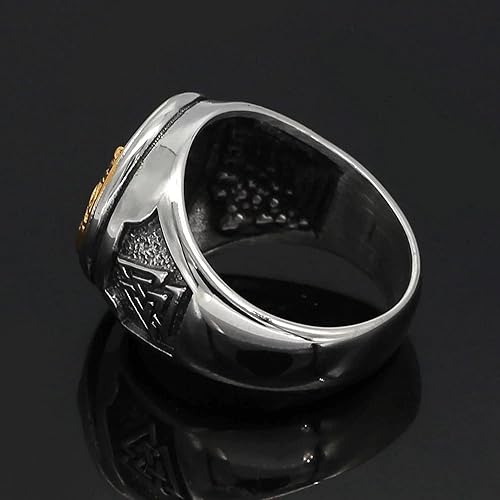 Miniatura 4 de Fantasy Forge Jewelry Norse Fenrir - Anillo de sello para hombre, acero inoxidable, oro y lobo vikingo valknut tallas 7-13