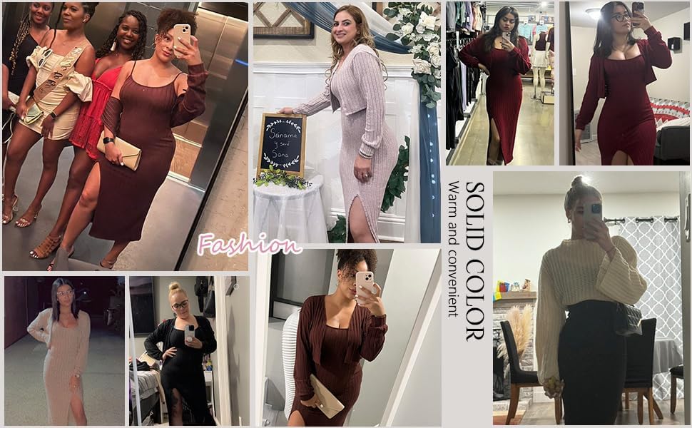 SISKIN 2 Piece Sets for Women, Fall Knit Ribbed Sweater Midi Cami Dress & Cropped Cardigan Long Sleeve Casual Outfits Set - Image 7