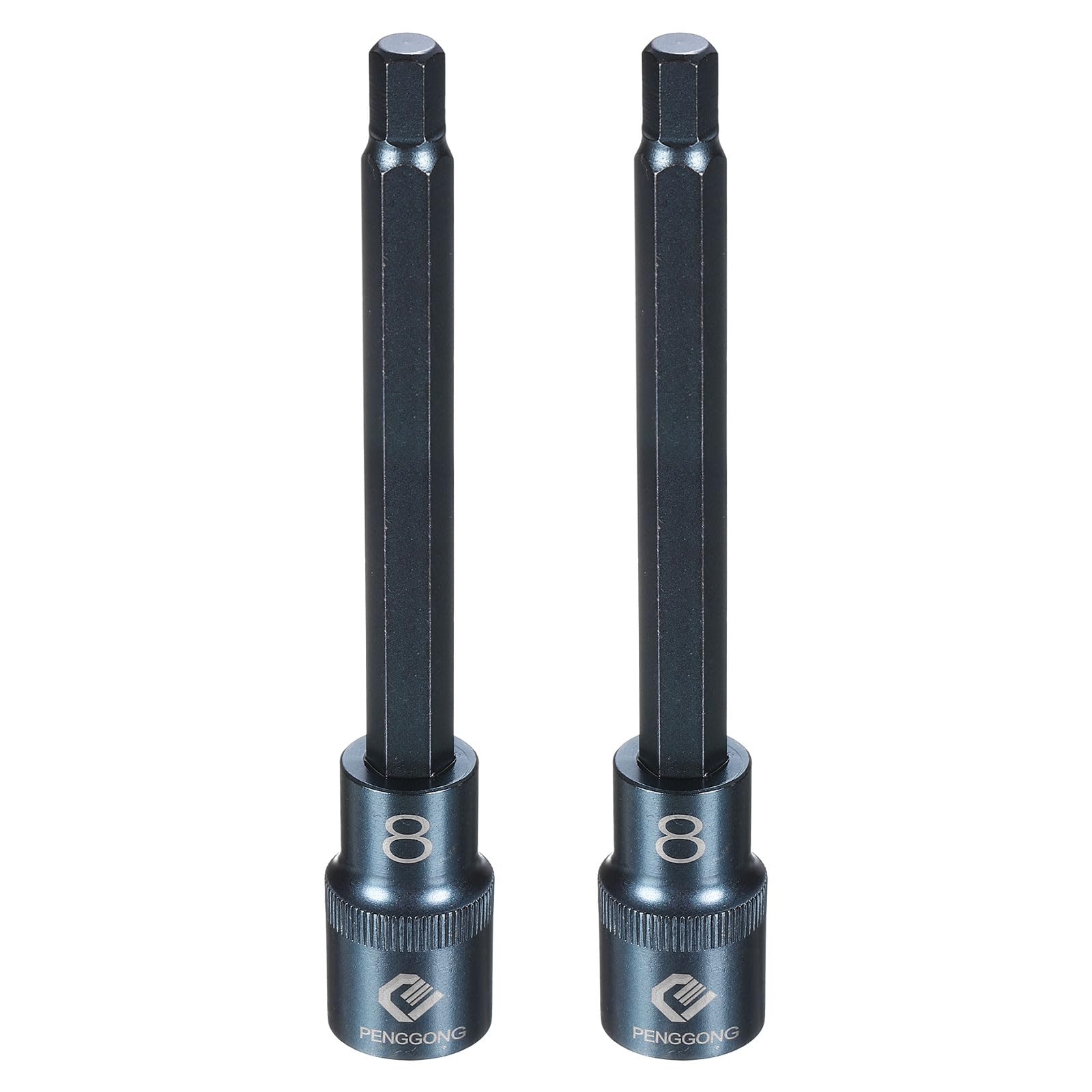 sourcing map 2pcs 1/2" Drive Impact Hex Bit Socket H8 (8mm) Metric 5.5" Length S2 Steel 6-Point Sockets for Power Drill Drivers Adapter, Blue โ image 1