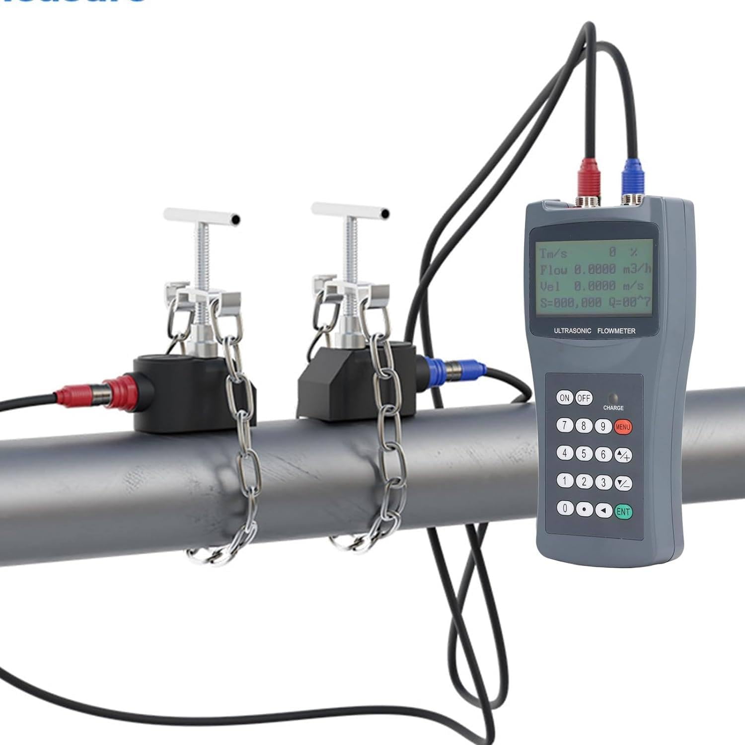 Portable Handheld Ultrasonic Flow Meter with Clamp-On Sensor for Water Flow Measurement, Suitable for Pipe Sizes DN50-700mm