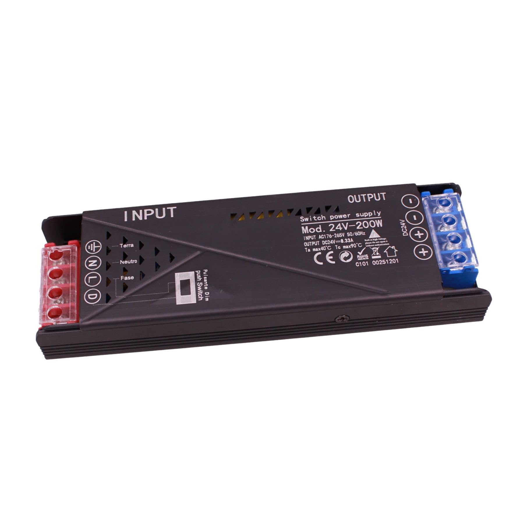 Alimentatore Trasformatore 24V 200W, Dimmerabile con Pulsante NO (10-100%), Memoria e Spegnimento Soft, 2 Uscita Per Striscia Led, Push Dimmer Integrato, Funzione Deviatore e Invertitore, 162×50×25mm - 2