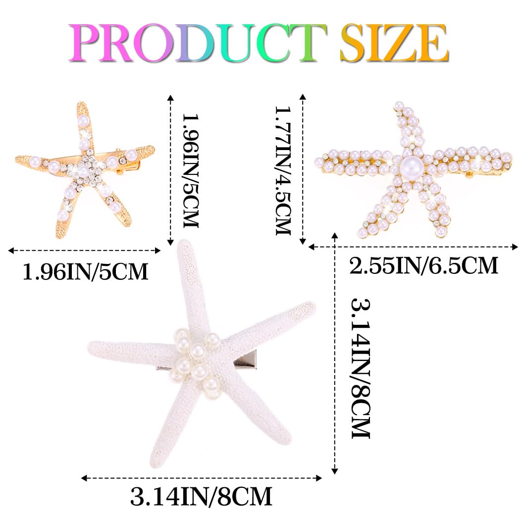 CAKURE Starfish Hair Clip Pearl Mermaid Hair Clips Seashell Hair Accessories for Women and Girls (Pack of 3) - Image 6