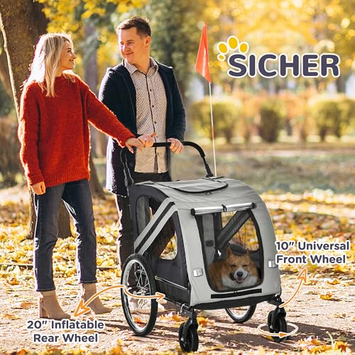 PawHut 2-in-1 Hundeanhänger & Hundebuggy, Hundefahrradanhänger Fahrradanhänger, Hundewagen mit Reflektoren für Mittelgroße Hunde bis 20 kg, Oxford-Gewebe, Grau