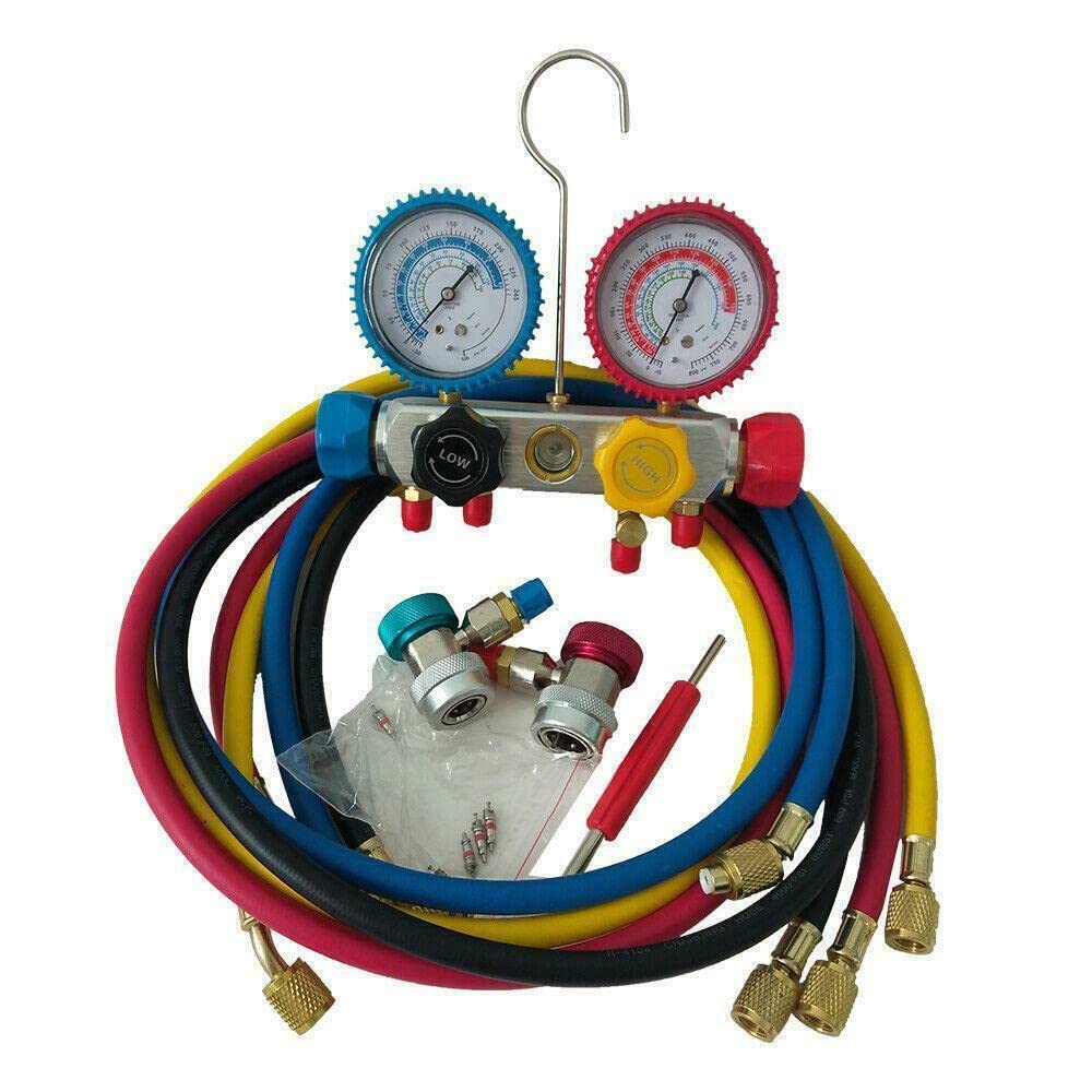 MOTORHOT 4 Way AC Manifold Gauge Set R410 R22 R404A Refrigeration Household Air Conditioning Repair Kit with 60" Hose