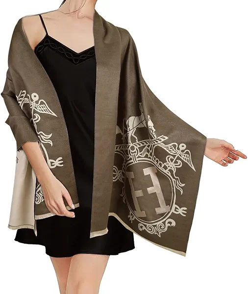 Relang Scarfs for Women Pashmina Silky Shawl Wrap for Evening Dressing Blanket Open Front Poncho Cape Brown Royal Carriage