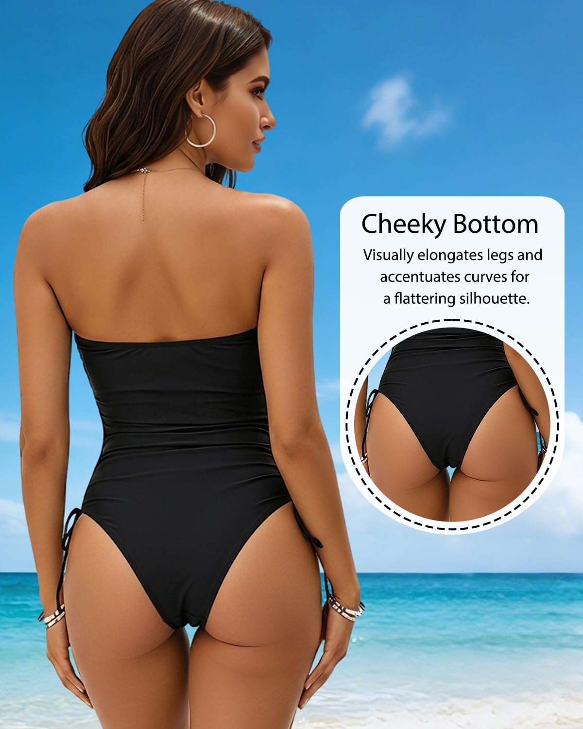 Tummy Control One Piece Swimsuit - Strapless Bandeau Bathing Suits for Women 2025 Cheeky High Cut Swimwear - Image 3