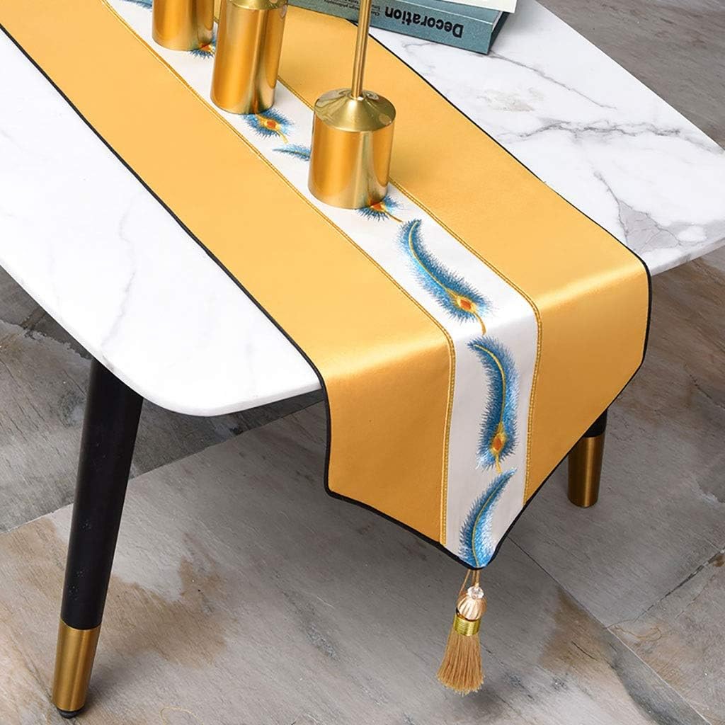 Lace Table Runner Long Satin Table Runner for Wedding Family Dinner or Gathering, Indoor or Outdoor Parties Daily Use (Color : D, Size : 34x160cm) (E 34x120cm)