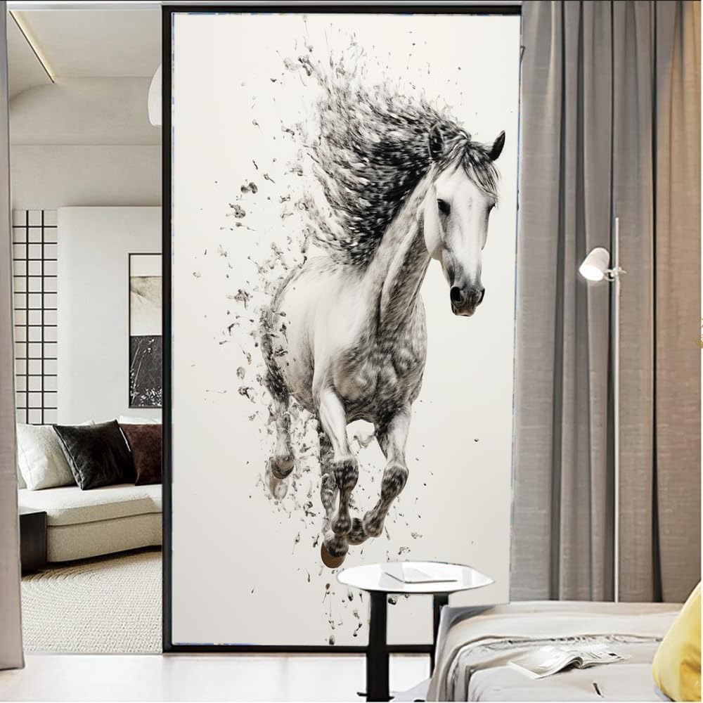 Abstract Horses Privacy Window Film Spotted Running Animals Modern Stained Glass Window Coverings Adhesive Sticker Frosted Window Film for Home Office Stores 35.4Wx63L inch