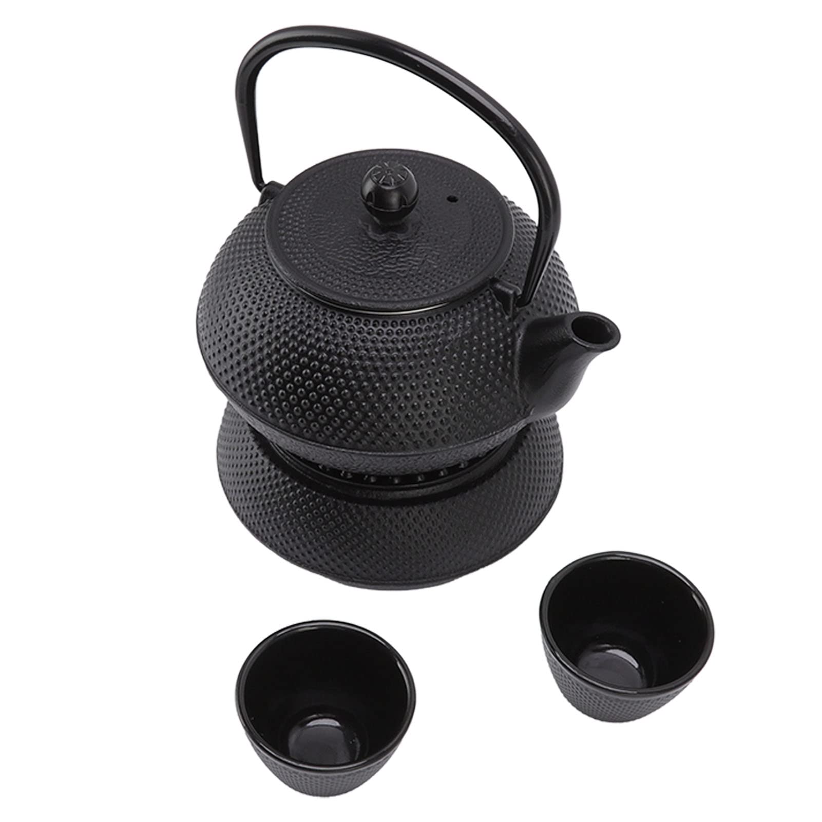 YUYTE Juego de Tetera de Hierro Fundido de 800 Ml, Ahorro de Energía y Altamente Tetera con Calentador de Tapete, Tazas y Colador para una Experiencia de té Lujosa