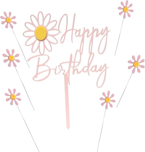 Miniatura 1 de Decoración acrílica para tartas de margaritas rosadas para niñas, cumpleaños, bodas, fiestas