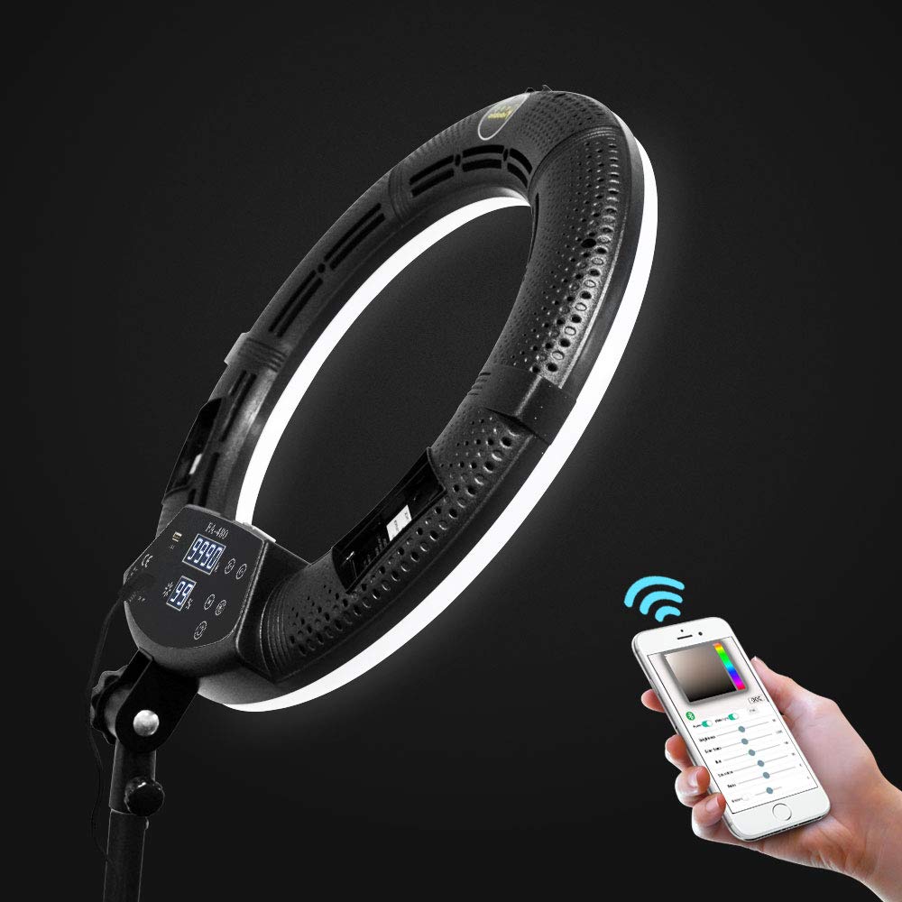 18 Pouces 2800K-9900K 96W Kit de lumière annulaire à LED de contrôle Bluetooth pour éclairage de Photographie, Maquillage, Prise de Vue vidéo Youtube (sans trépied ni Sac)