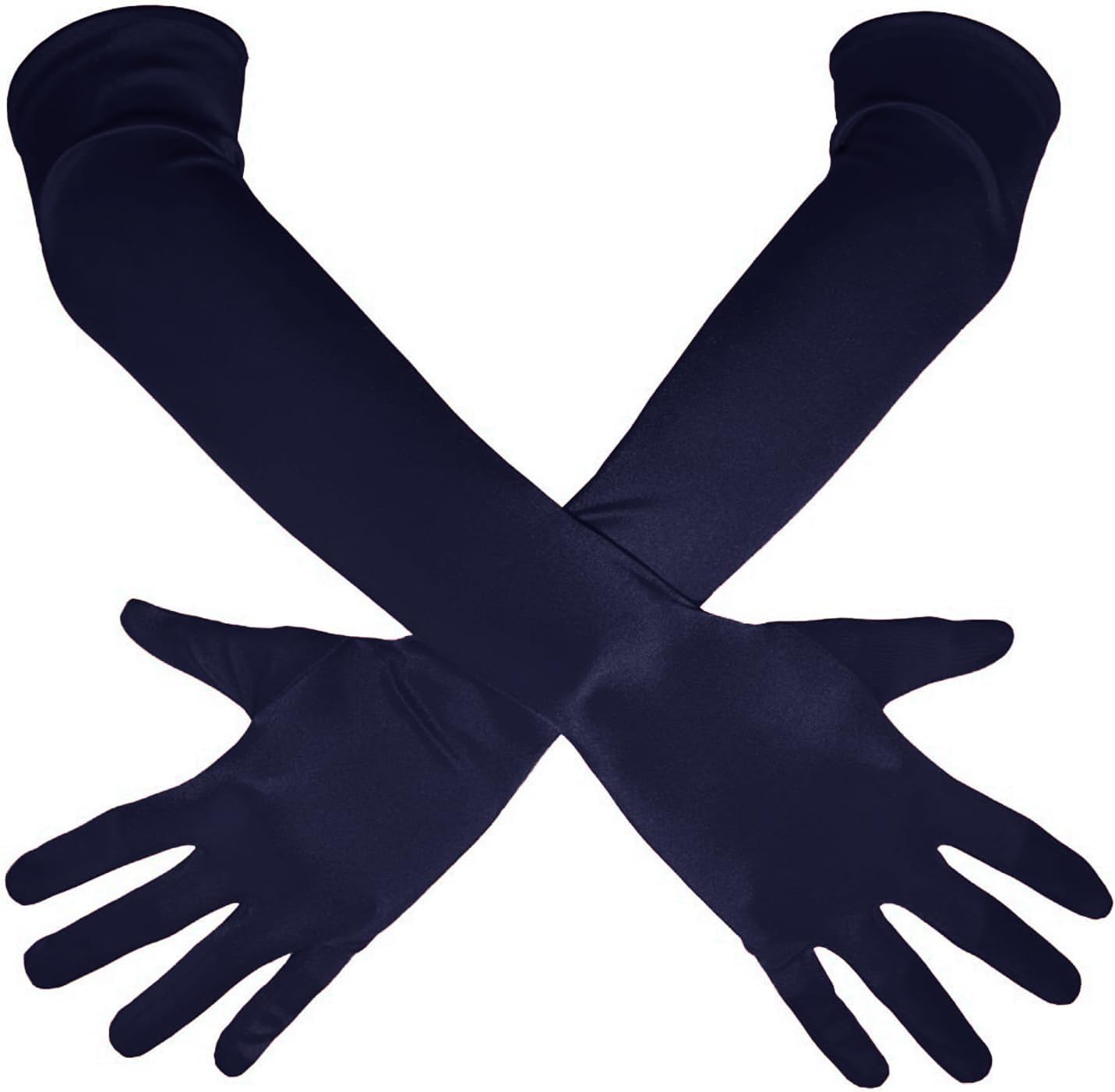 ATHX Long Opera Gloves for Women 1920s Shiny Satin Tea Party 19" Elbow Length Wedding Dancing Party Gloves