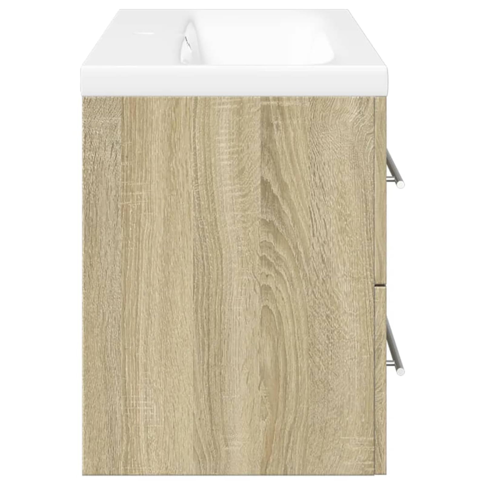Zestaw mebli łazienkowych dąb Sonoma 80 x 48 cm, umywalka ceramiczna biała | Materiał drewnopochodny, odporny na wilgoć, umywalka ceramiczna, odporna na uderzenia, do montażu na ścianie o nośności 60 kg