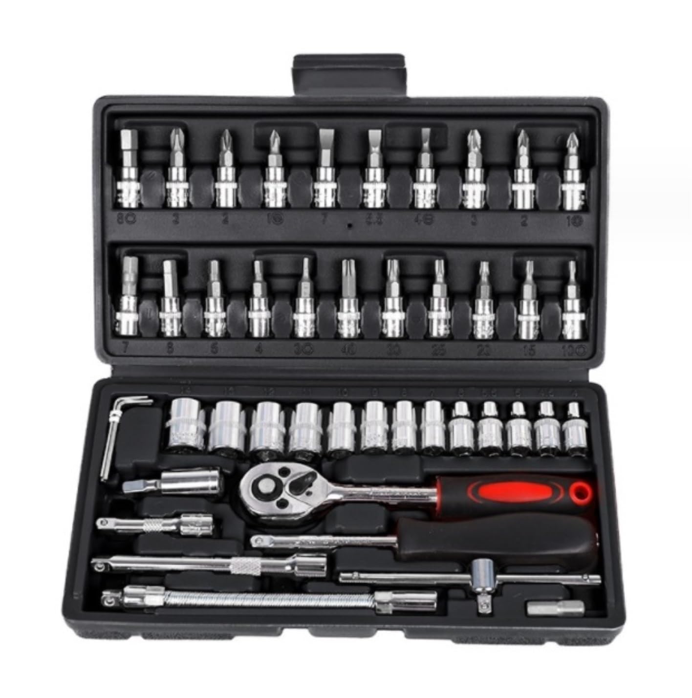 Juego de Herramientas, Juego De Herramientas Reparación Combinadas Coche con Llave Dinamométrica Trinquete Hexagonal Enchufe 46 Uds Bicicletas y Coches(Black)